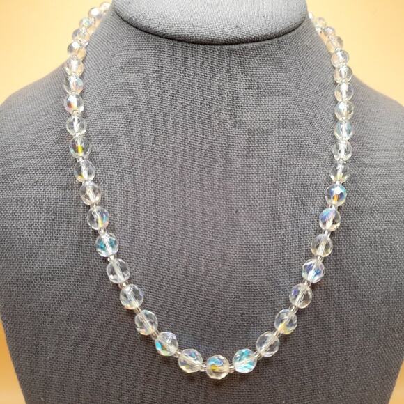 Vintage Clear Fire Polished Czech Bead Necklace, 19 Inch, 8mm AB Clear Crystal - Picture 10 of 10